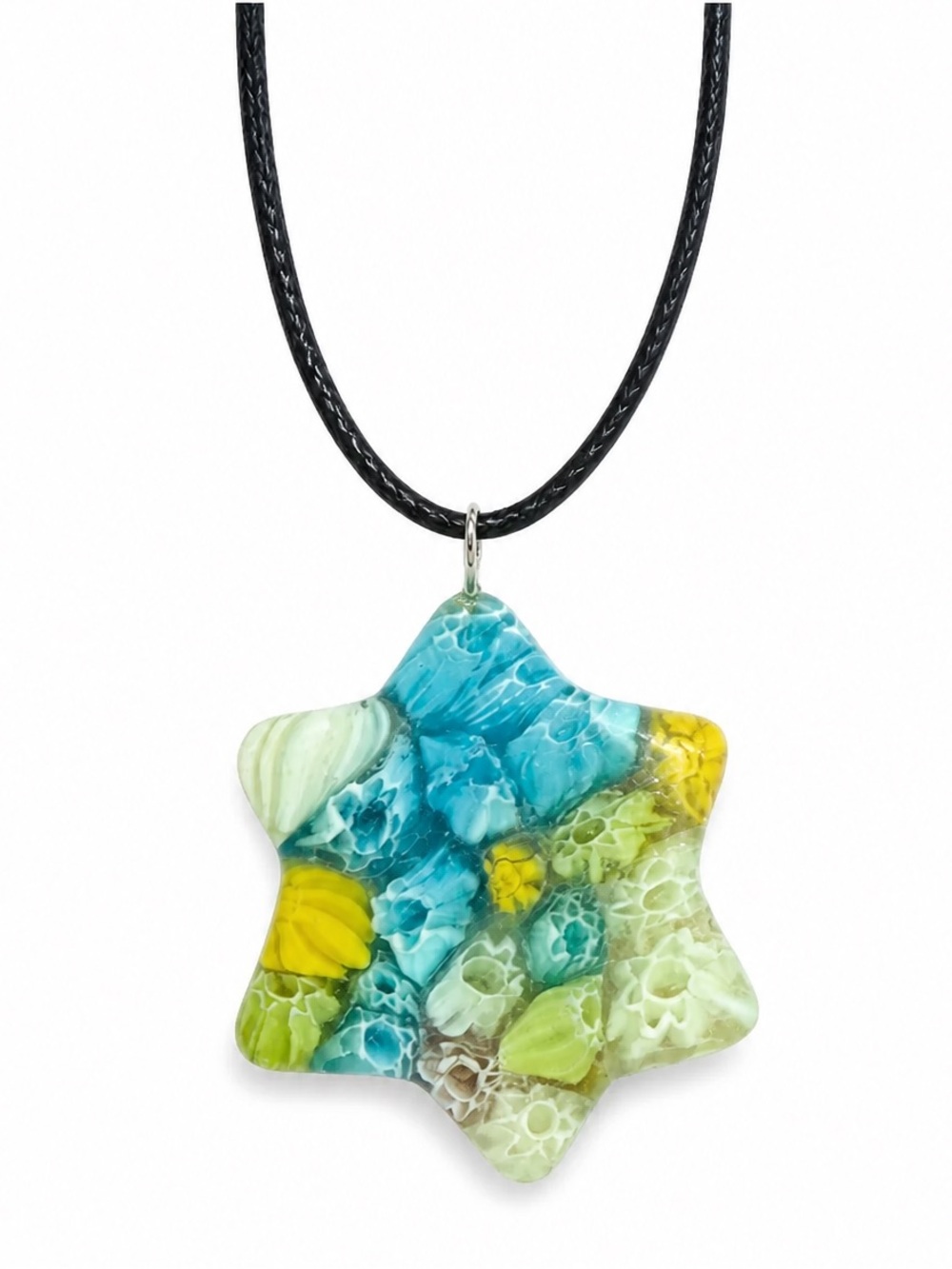 Venetian Murano Glass Millefiori Star of David Necklace